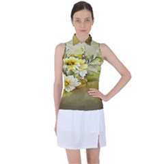 Watercolor Yellow And-white Flower Background Women s Sleeveless Polo Tee