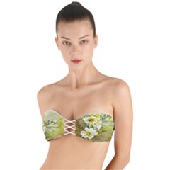 Watercolor Yellow And-white Flower Background Twist Bandeau Bikini Top by artworkshop