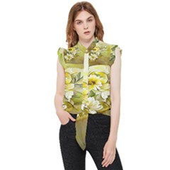 Watercolor Yellow And-white Flower Background Frill Detail Shirt