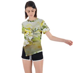 Watercolor Yellow And-white Flower Background Asymmetrical Short Sleeve Sports Tee by artworkshop