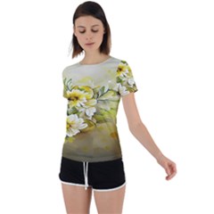 Watercolor Yellow And-white Flower Background Back Circle Cutout Sports Tee by artworkshop