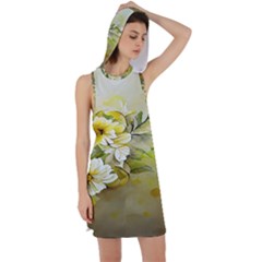 Watercolor Yellow And-white Flower Background Racer Back Hoodie Dress by artworkshop