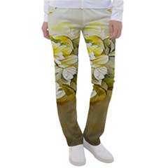 Watercolor Yellow And-white Flower Background Women s Casual Pants