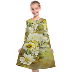 Watercolor Yellow And-white Flower Background Kids  Midi Sailor Dress by artworkshop