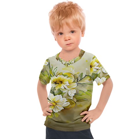 Watercolor Yellow And-white Flower Background Kids  Sports Tee by artworkshop