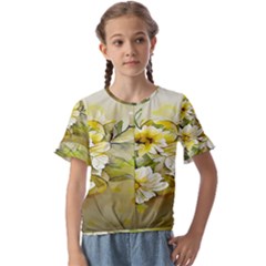 Watercolor Yellow And-white Flower Background Kids  Cuff Sleeve Scrunch Bottom Tee