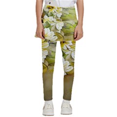 Watercolor Yellow And-white Flower Background Kids  Skirted Pants