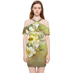 Watercolor Yellow And-white Flower Background Shoulder Frill Bodycon Summer Dress by artworkshop