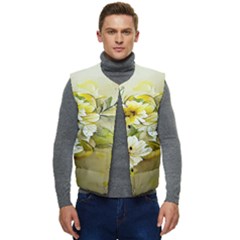 Watercolor Yellow And-white Flower Background Men s Short Button Up Puffer Vest	