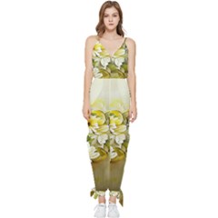 Watercolor Yellow And-white Flower Background Sleeveless Tie Ankle Chiffon Jumpsuit by artworkshop