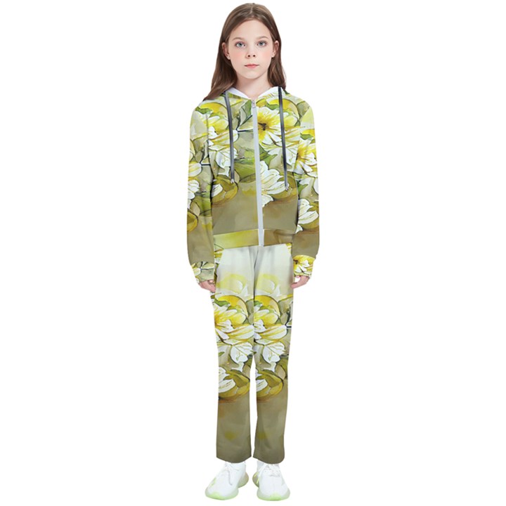 Watercolor Yellow And-white Flower Background Kids  Tracksuit