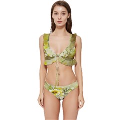 Watercolor Yellow And-white Flower Background Low Cut Ruffle Edge Bikini Set