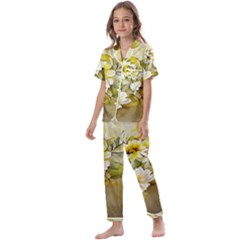 Watercolor Yellow And-white Flower Background Kids  Satin Short Sleeve Pajamas Set by artworkshop