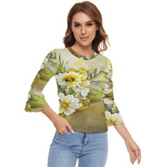 Watercolor Yellow And-white Flower Background Bell Sleeve Top