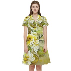 Watercolor Yellow And-white Flower Background Short Sleeve Waist Detail Dress by artworkshop