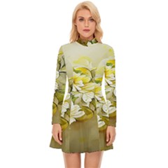 Watercolor Yellow And-white Flower Background Long Sleeve Velour Longline Dress