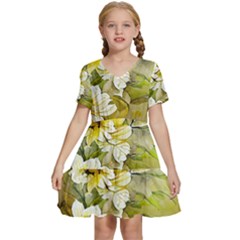 Watercolor Yellow And-white Flower Background Kids  Short Sleeve Tiered Mini Dress by artworkshop