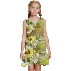 Watercolor Yellow And-white Flower Background Kids  Sleeveless Tiered Mini Dress by artworkshop