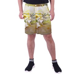 Watercolor Yellow And-white Flower Background Men s Pocket Shorts by artworkshop