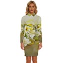 Watercolor Yellow And-white Flower Background Long Sleeve Shirt Collar Bodycon Dress View1