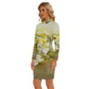 Watercolor Yellow And-white Flower Background Long Sleeve Shirt Collar Bodycon Dress View2