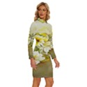 Watercolor Yellow And-white Flower Background Long Sleeve Shirt Collar Bodycon Dress View3