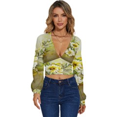 Watercolor Yellow And-white Flower Background Long Sleeve Deep-v Velour Top