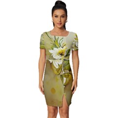 Watercolor Yellow And-white Flower Background Fitted Knot Split End Bodycon Dress by artworkshop