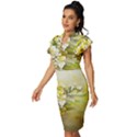 Watercolor Yellow And-white Flower Background Vintage Frill Sleeve V-Neck Bodycon Dress View2