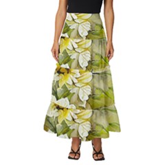 Watercolor Yellow And-white Flower Background Tiered Ruffle Maxi Skirt by artworkshop