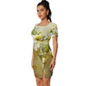 Watercolor Yellow And-white Flower Background Fitted Knot Split End Bodycon Dress View2