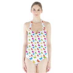 Butterfly Pattern Design Wallpaper Background Halter Swimsuit by Ravend