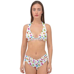 Butterfly Pattern Design Wallpaper Background Double Strap Halter Bikini Set by Ravend