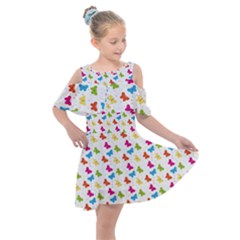 Butterfly Pattern Design Wallpaper Background Kids  Shoulder Cutout Chiffon Dress by Ravend