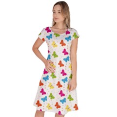 Butterfly Pattern Design Wallpaper Background Classic Short Sleeve Dress by Ravend