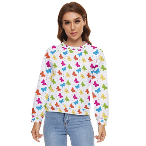 Butterfly Pattern Design Wallpaper Background Women s Long Sleeve Raglan Tee by Ravend