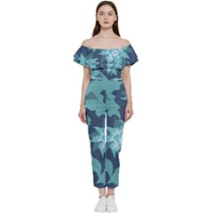 Graphic Design Wallpaper Abstract Off Shoulder Ruffle Top Jumpsuit