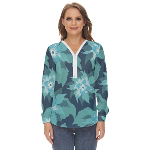 Graphic Design Wallpaper Abstract Zip Up Long Sleeve Blouse by Ravend