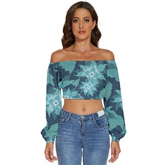 Graphic Design Wallpaper Abstract Long Sleeve Crinkled Weave Crop Top