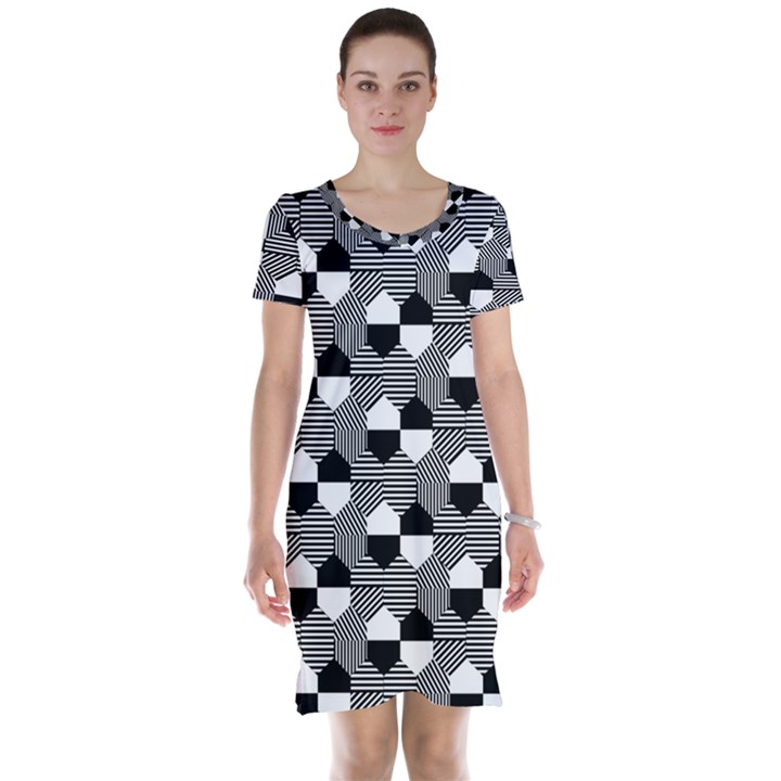 Geometric Pattern Line Form Texture Structure Short Sleeve Nightdress