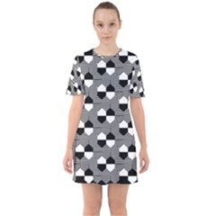 Geometric Pattern Line Form Texture Structure Sixties Short Sleeve Mini Dress by Ravend