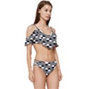 Geometric Pattern Line Form Texture Structure Ruffle Edge Tie Up Bikini Set	 View3