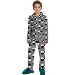 Geometric Pattern Line Form Texture Structure Kids  Long Sleeve Velvet Pajamas Set