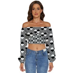 Geometric Pattern Line Form Texture Structure Long Sleeve Crinkled Weave Crop Top