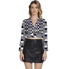 Geometric Pattern Line Form Texture Structure Long Sleeve Tie Back Satin Wrap Top by Ravend