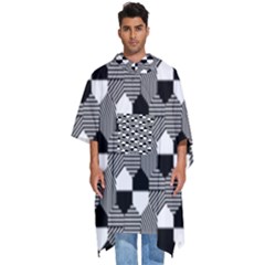 Geometric Pattern Line Form Texture Structure Men s Hooded Rain Ponchos by Ravend