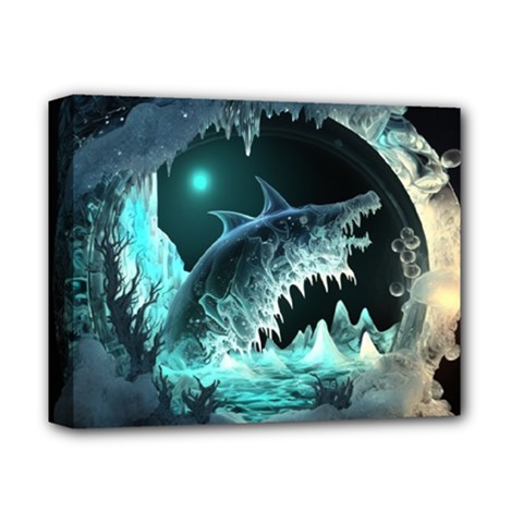 Sculpture Dinosaur Shark Frozen Winter Fantasy Deluxe Canvas 14  X 11  (stretched) by Ravend