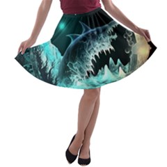 Sculpture Dinosaur Shark Frozen Winter Fantasy A-line Skater Skirt by Ravend