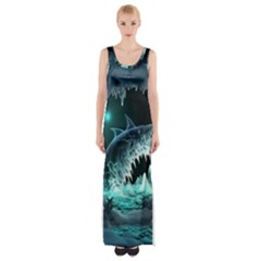 Sculpture Dinosaur Shark Frozen Winter Fantasy Thigh Split Maxi Dress by Ravend