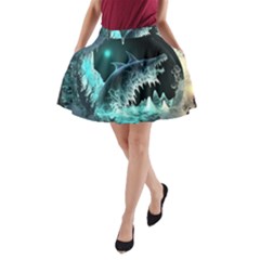 Sculpture Dinosaur Shark Frozen Winter Fantasy A-line Pocket Skirt by Ravend